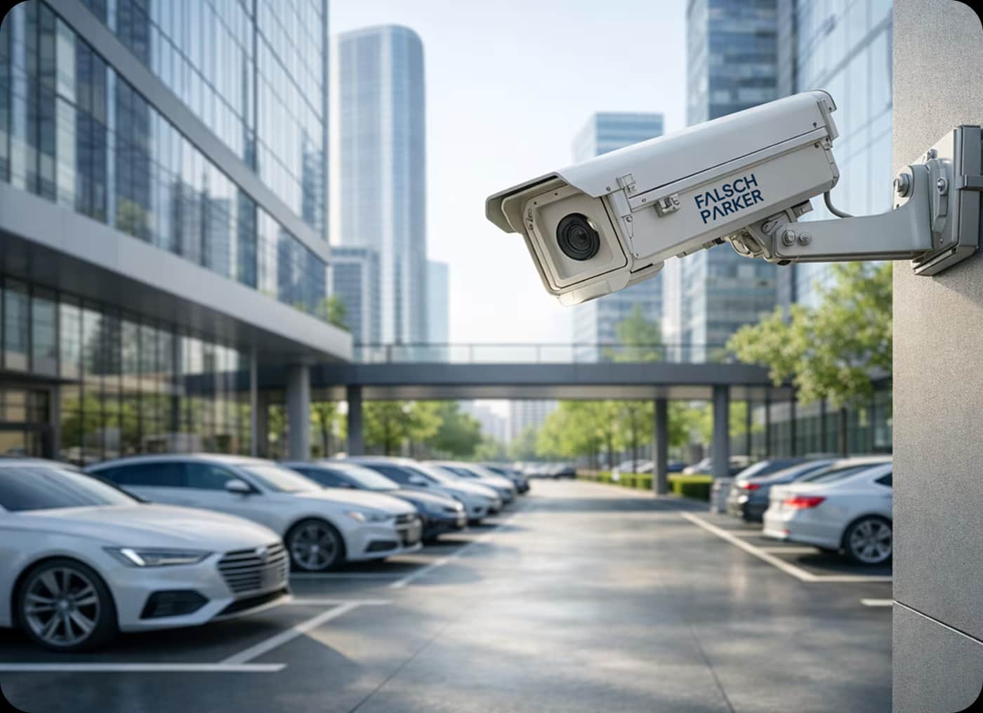 CCTV camera monitoring a modern parking lot
