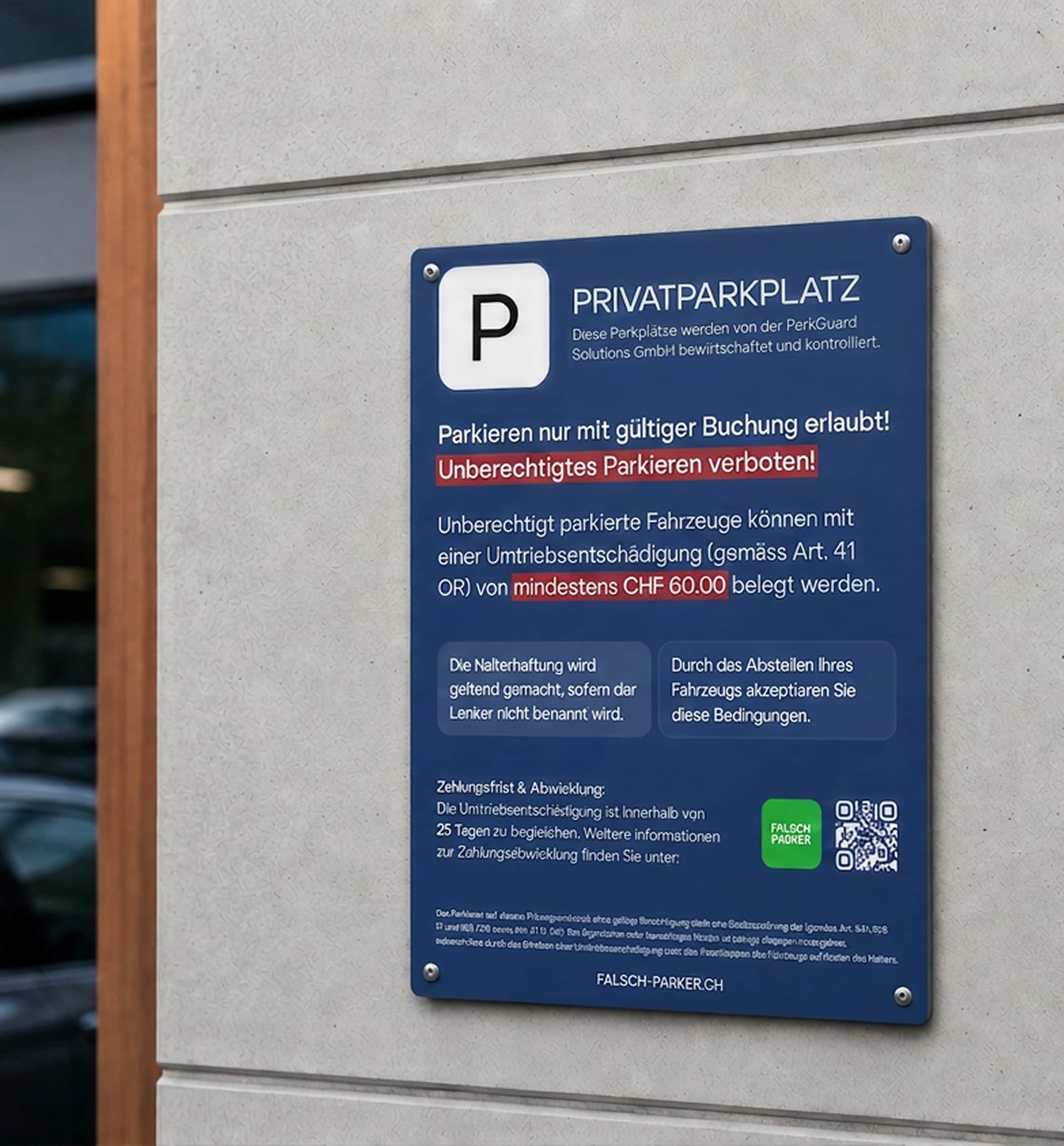 Parkschilder mit Privatparkplatz-Hinweisen