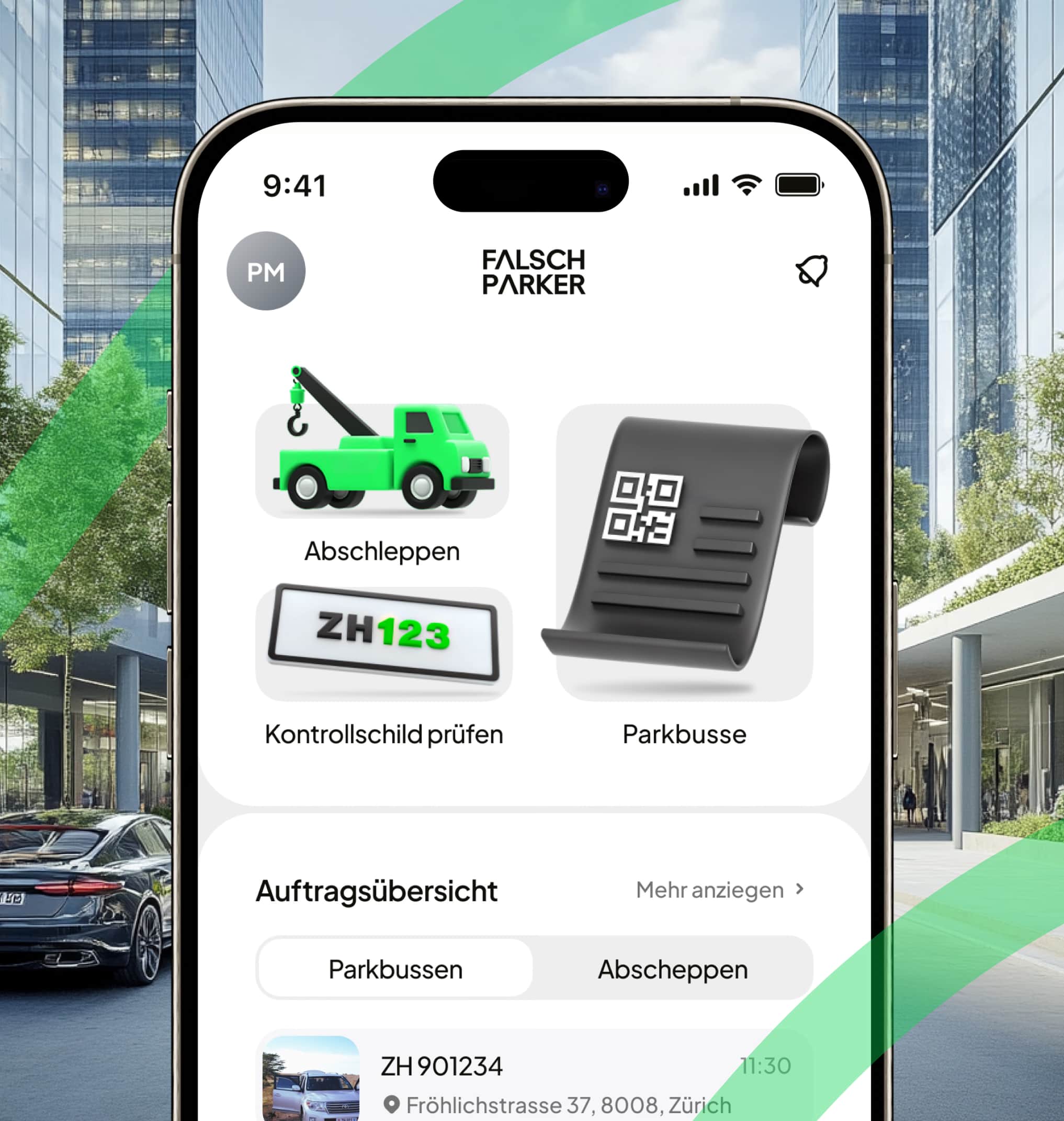 The FalschParker app on a smartphone