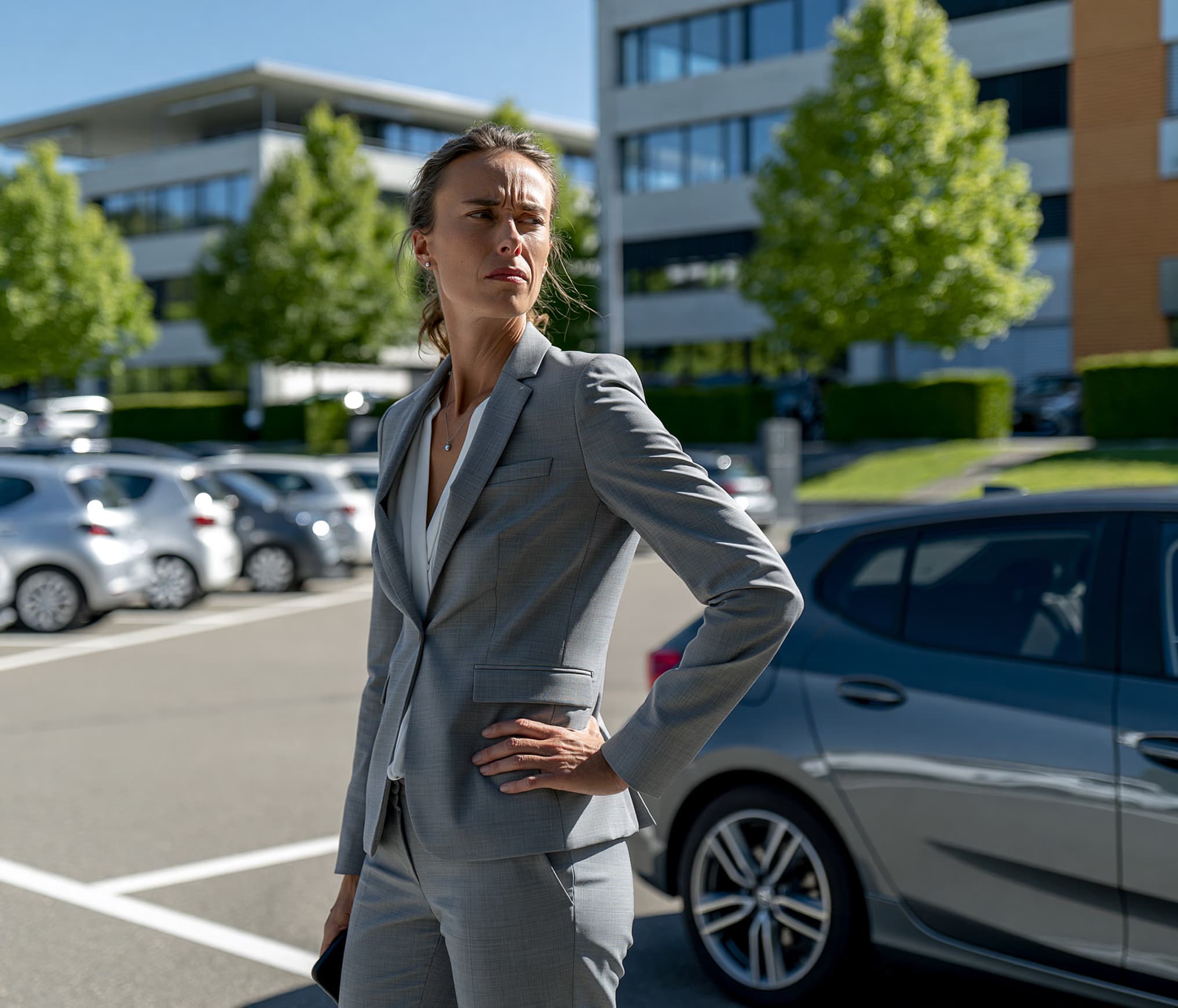 Shop employee on the phone outside dealing with a wrongful parker