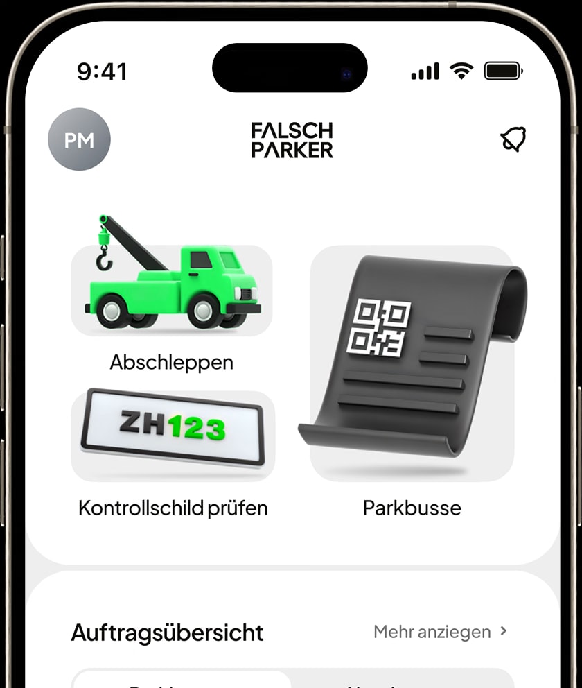 FalschParker App: Formular zum Melden eines Falschparkers mit Kennzeichen-Eingabe