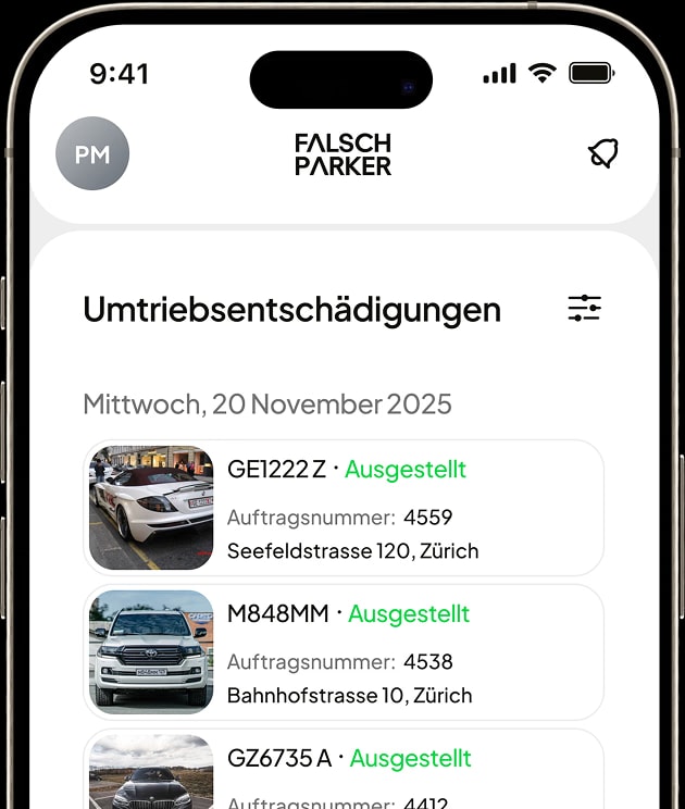 FalschParker App: Ticketmeldungen in der Übersicht