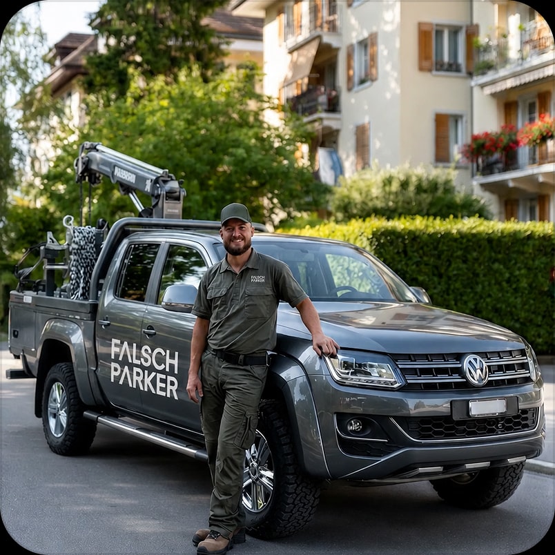 FalschParker-Abschleppwagen entfernt ein blockierendes Fahrzeug