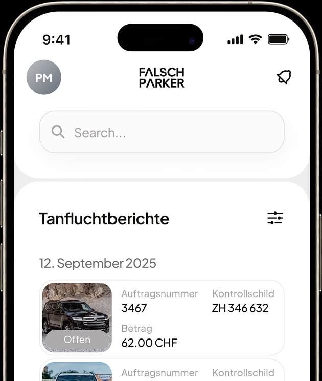 FalschParker App: Übersicht der Tankfluchtberichte