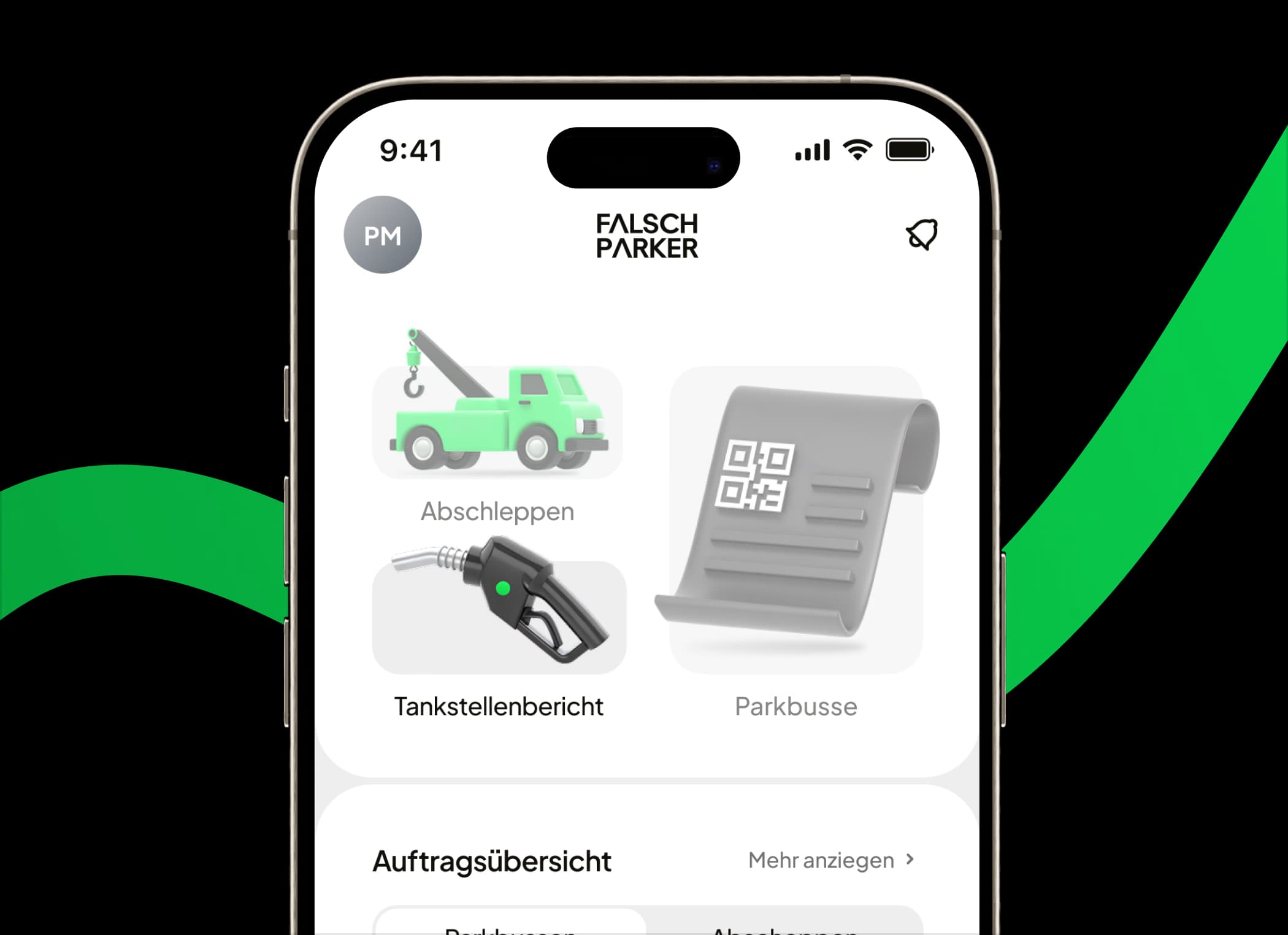 FalschParker App-Dashboard auf einem Smartphone
