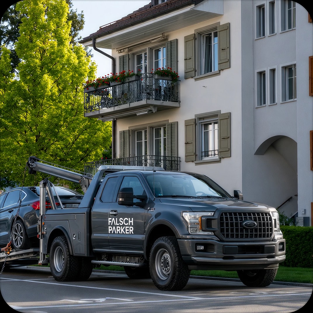 A FalschParker tow truck removing an unauthorised vehicle