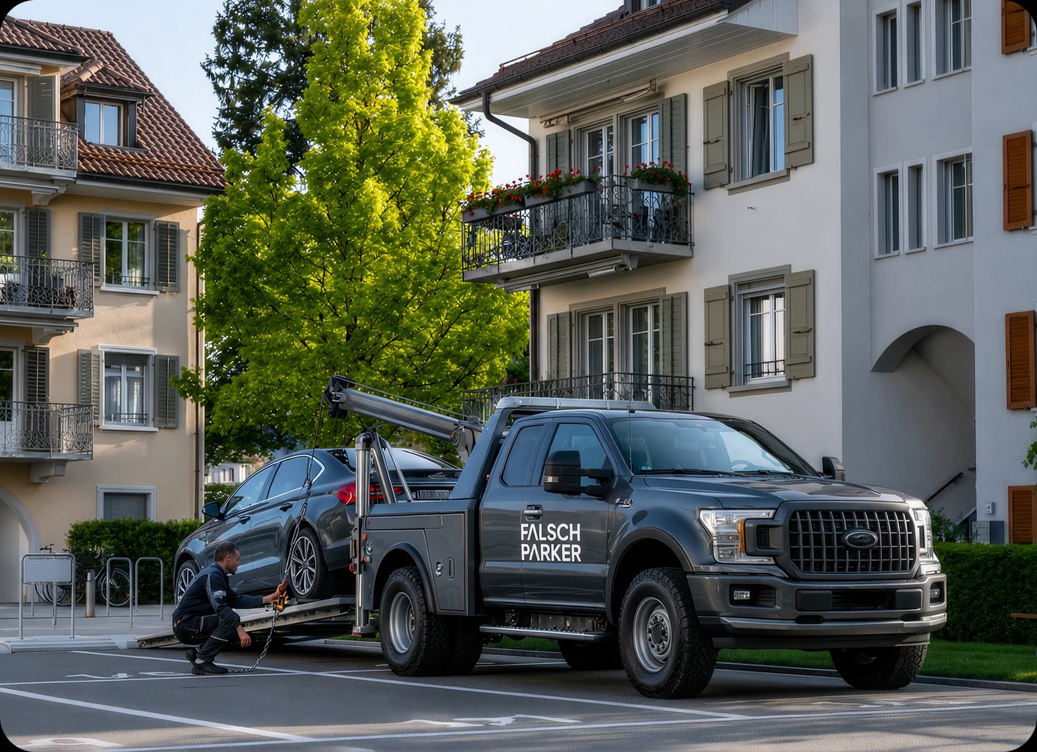 A tow truck removing a wrongful parker from a private parking space